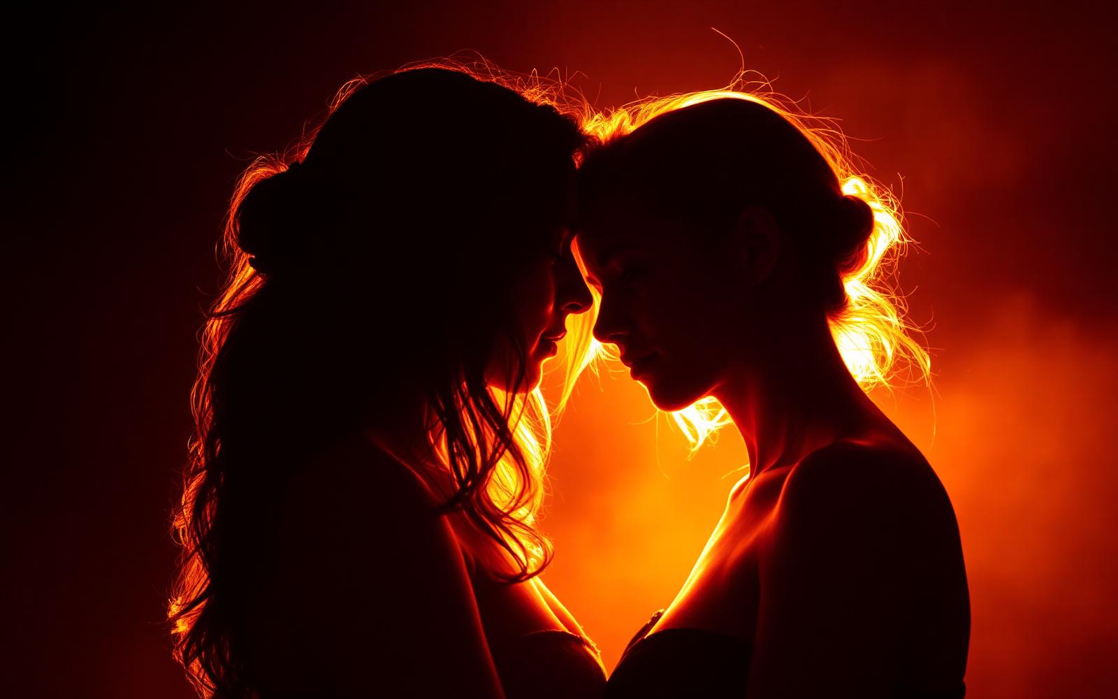 Dos mujeres en penumbra dorada